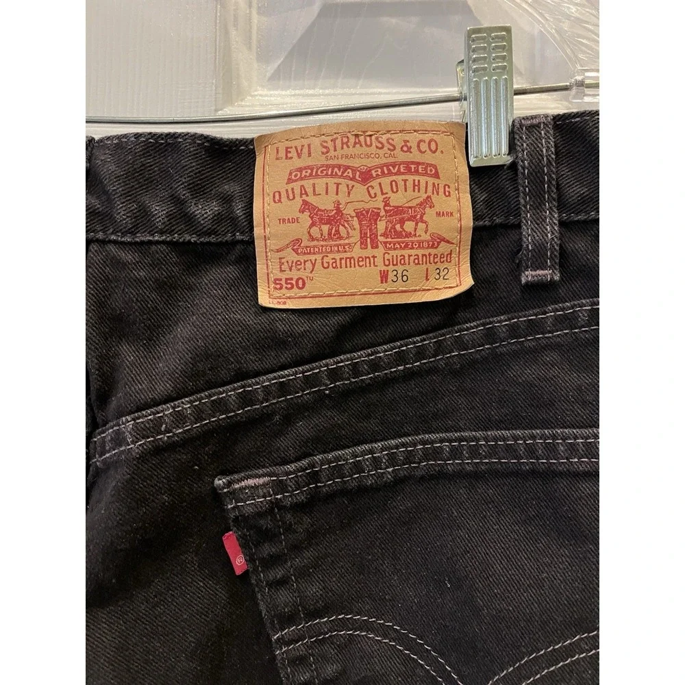Levi's 550 Men 34x32 Relaxed Fit Black Jeans Tapered Leg USA MADE Blank Tab Y2K
